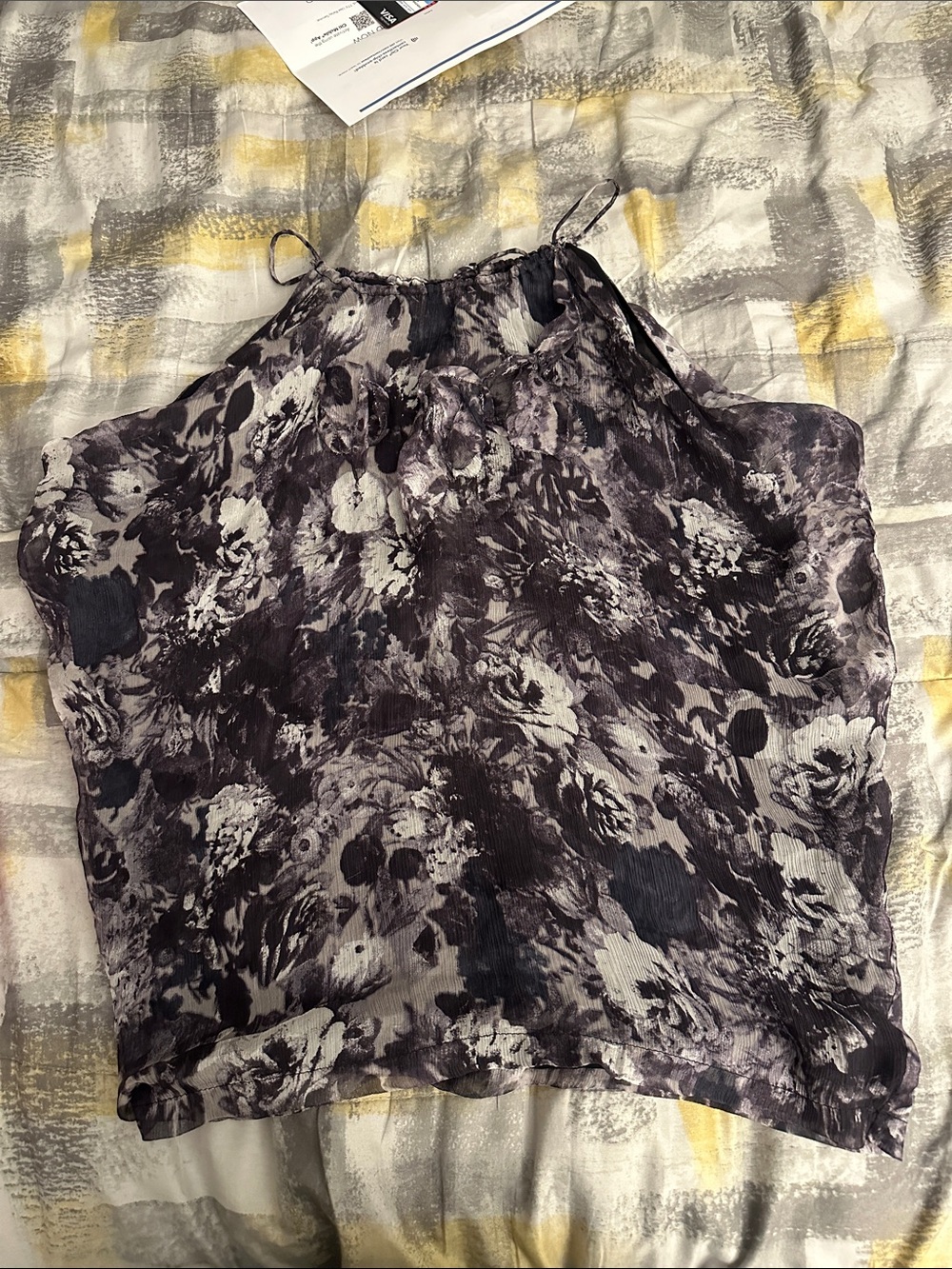 Fate Floral Halter Cami - Charcoal and White